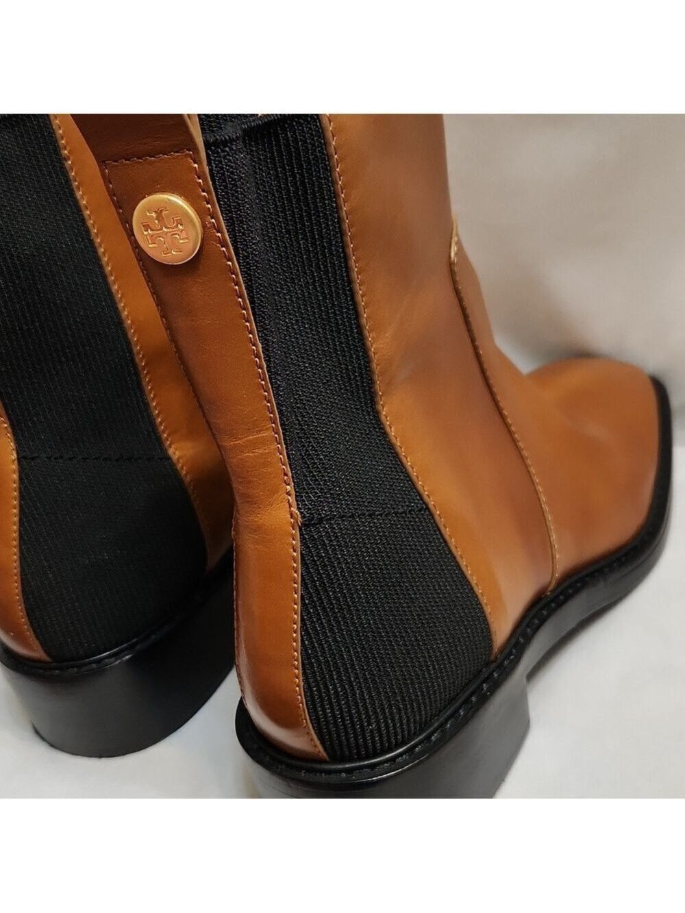 Tory Burch Chelsea Brown Black Leather Heeled Ankle Boots (W Size 10) - Picture 9 of 16